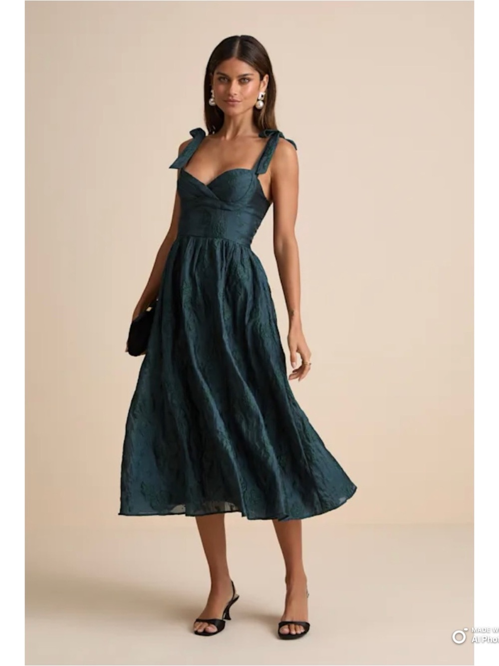 Lulu's Emerald Tie-Shoulder Midi Dress